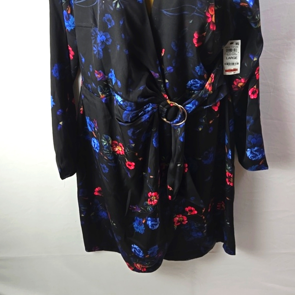 I.N.C. International Concepts Black Floral Print Faux-Wrap Long Sleeve Dress L - Picture 4 of 12